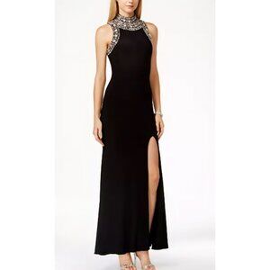 NWT Betsy & Adam Black Sleeveless Embellished Gown Size 6